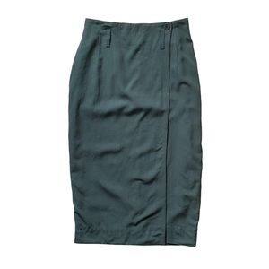 Vintage Army Olive Green High Waist Midi Wrap Skirt with Belt Loops Medium
